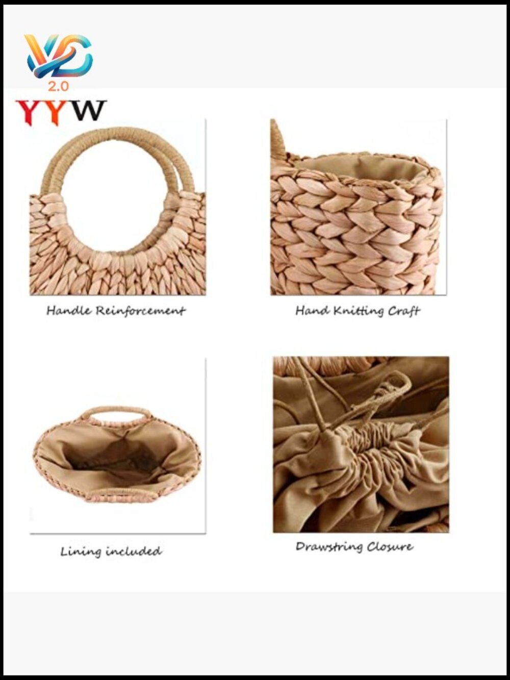 Woven Straw Tote Bag Handmade Summer Beach Handbag Clutch Crossbody - Picture 5 of 7